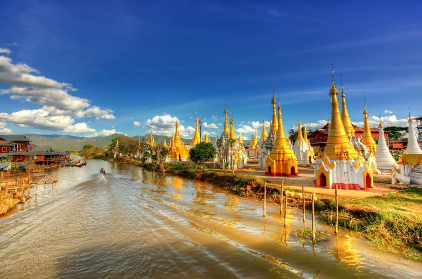 Temples  on the bank of the Inle Lake