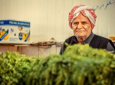 market, seller, bananas